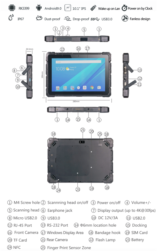 Tablet przemysłowy Chipol F7R 4GB/64GB Android IP67 – Bild 3